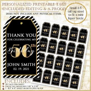 4 inch Printable Tags Thank You, Easy Personalized Black and
