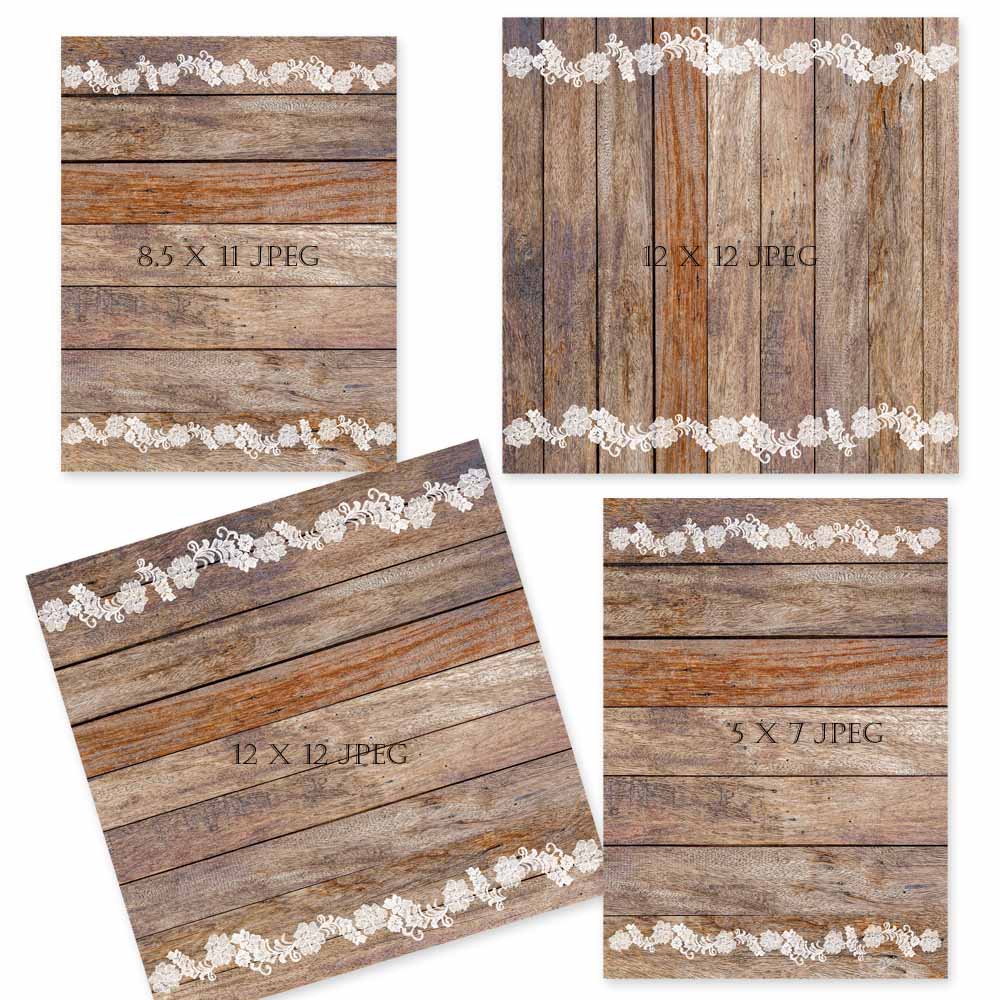 Rustic Brown Wood LACE Digital Paper Pack Vintage Wedding 