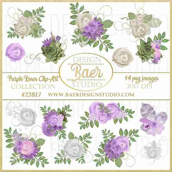 Purple Roses Digital Clipart