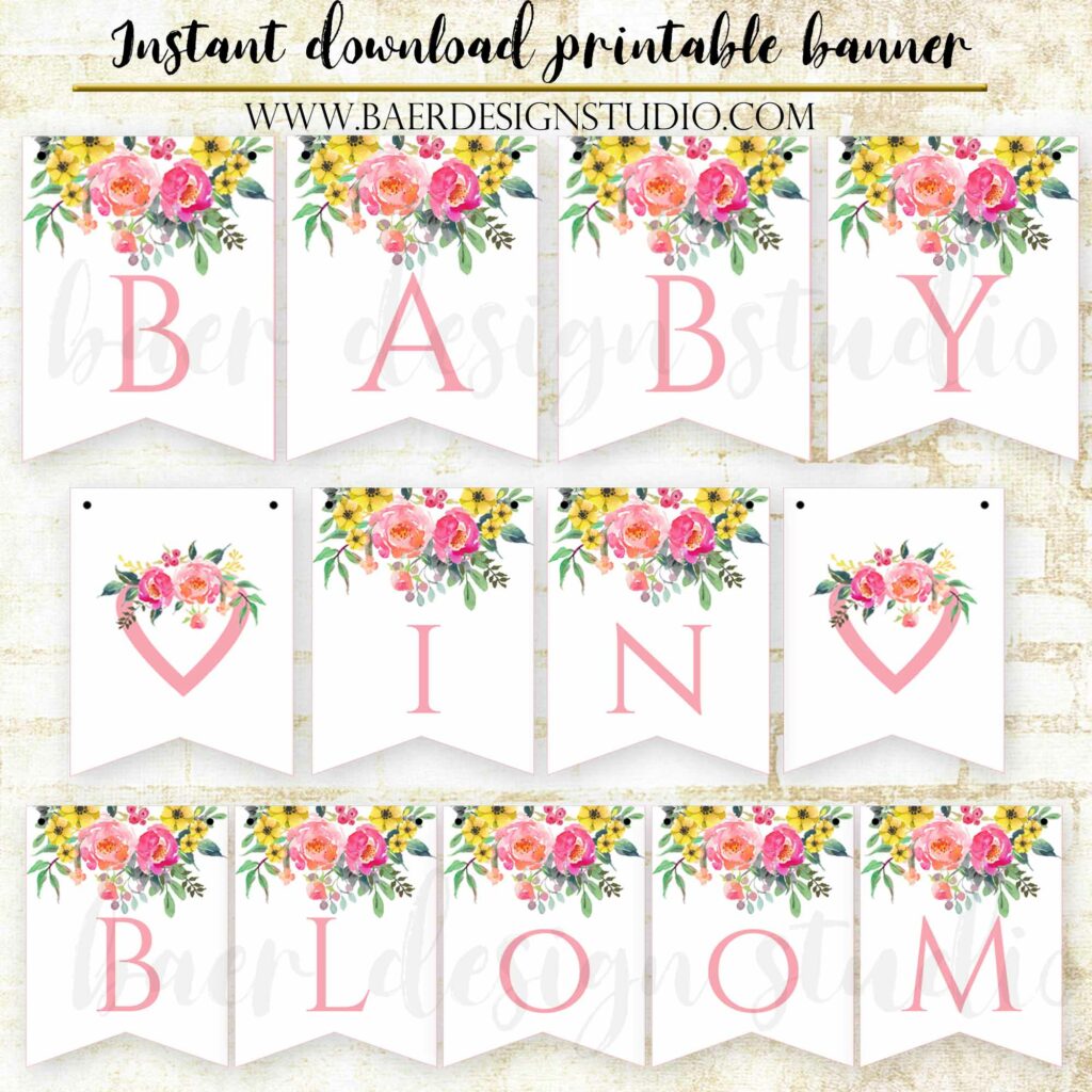 Baby In Bloom Printable Baby Shower Banner Instant Download Baer