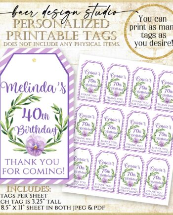 Pansy Printable Party Favor Tag