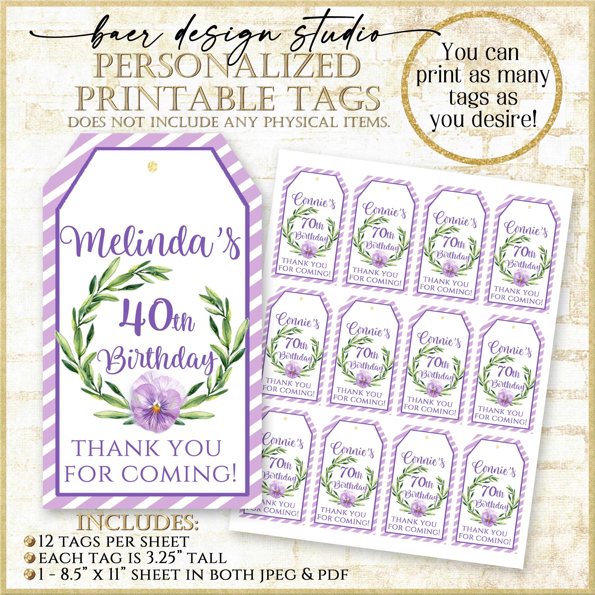 Thank you tags printable, Black and Gold Party Favor Tags - Baer Design  Studio