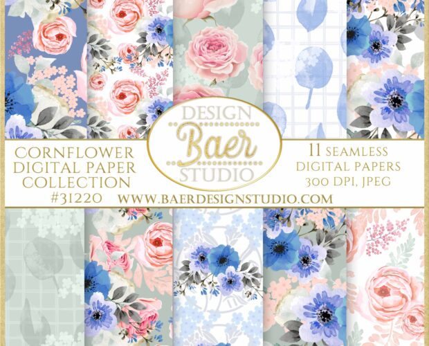 cornflower blue wedding digital paper