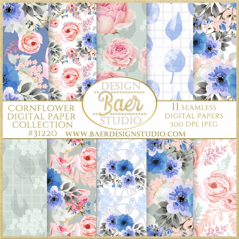 Cornflower Blue Wedding Digital Paper, Flower Seamless Backgrounds ...