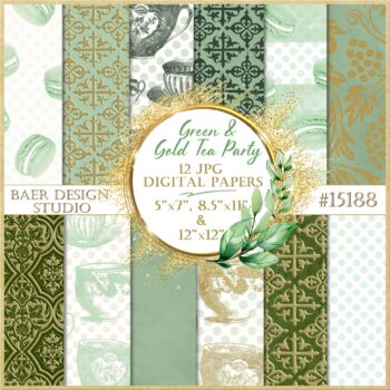 green and gold embossed foil digital paper