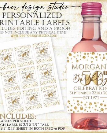 Gold Mini Wine Bottle Printable Labels