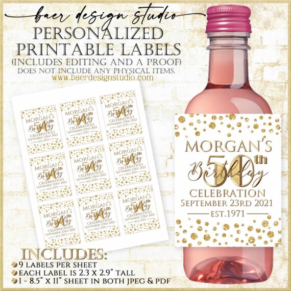 Gold Mini Wine Bottle Printable Labels