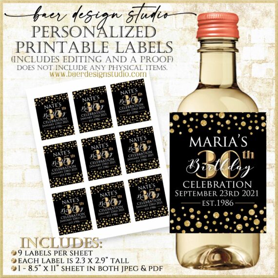 Black and Gold Mini Wine Label