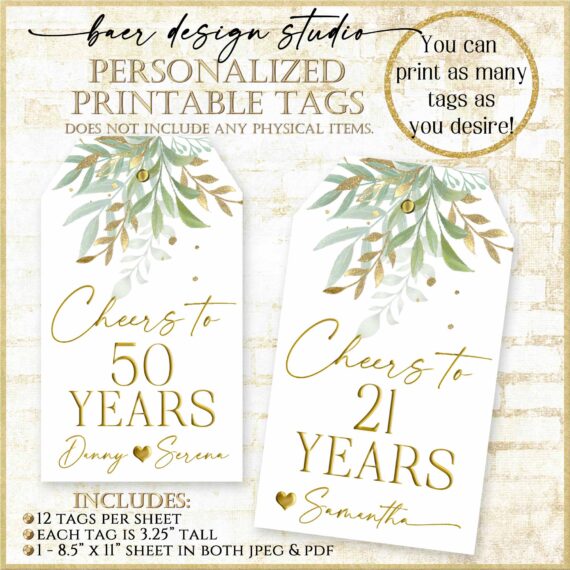 sage and gold party decorations tags
