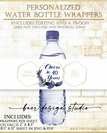 Blue Floral Water Bottle Labels