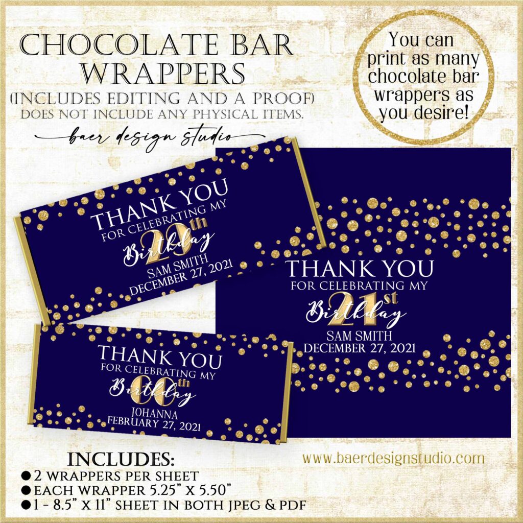 Printable Thank You Tags, Navy Blue and Gold Custom Party Favor Tags #8618  - Baer Design Studio