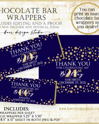 Candy Bar Label Wrapper Navy Blue