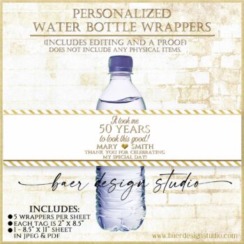 Gold Birthday Water bottle Label