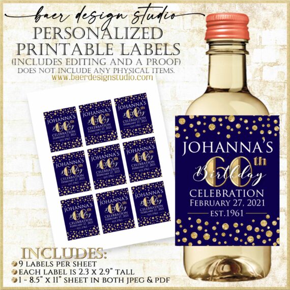 Navy and Gold Mini Wine Label