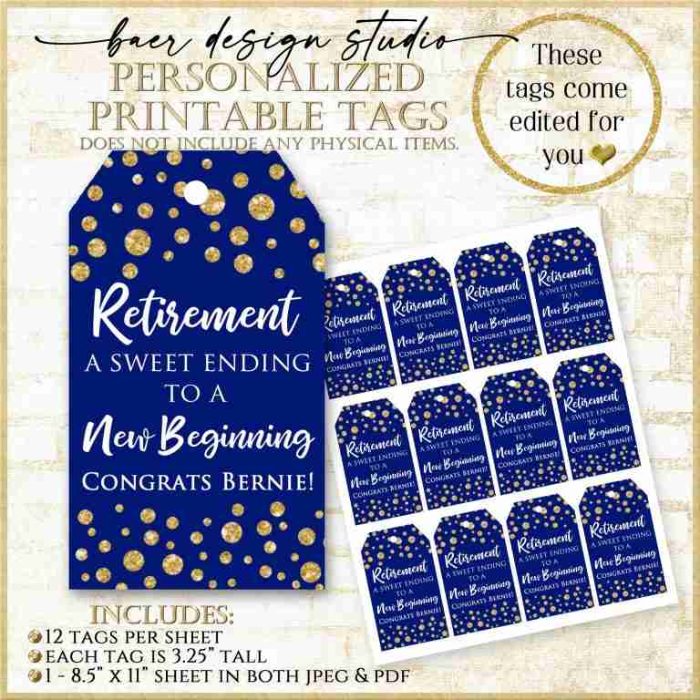 NEW Inexpensive retirement tag for party favors:Choose your color #71122 - Baer Design Studio