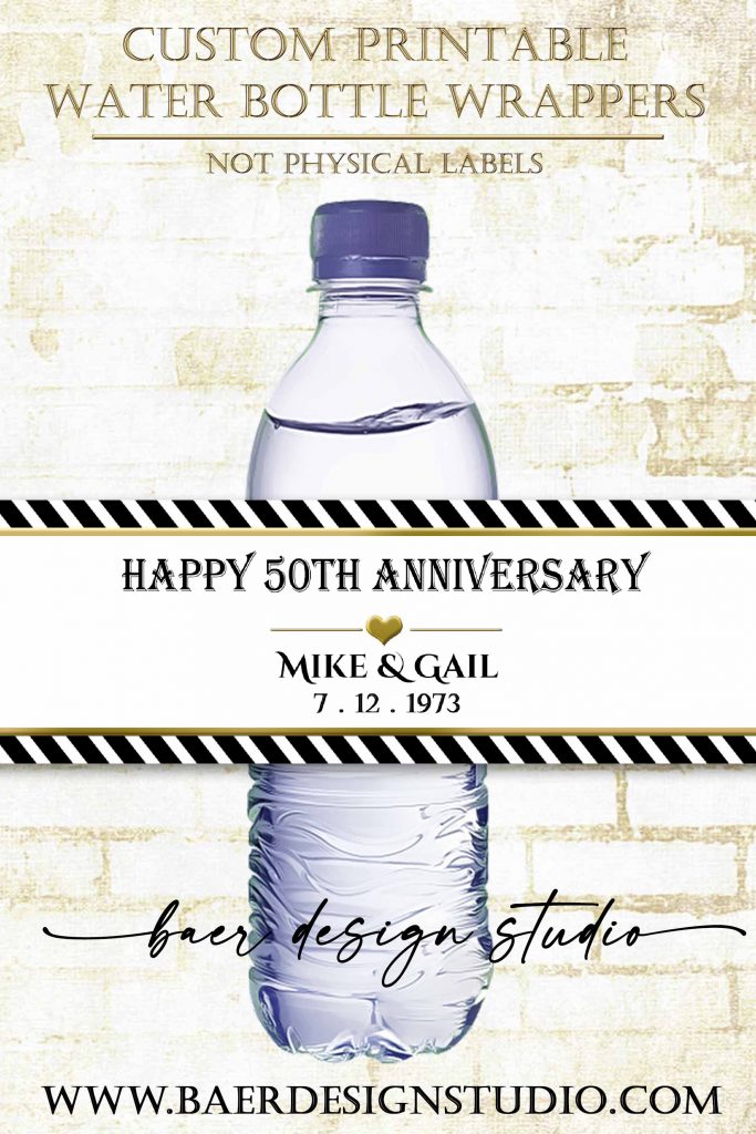 Printable Water Bottle Labels for an Anniversary, Personalized Black ...