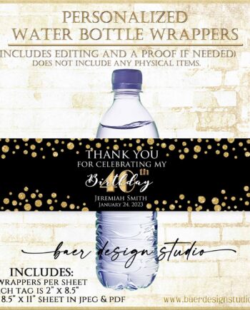 black and gold water bottle wrapper