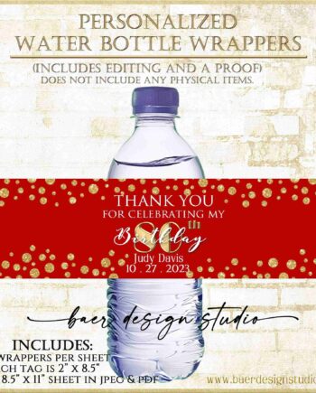 Red and Gold Water Bottle Label