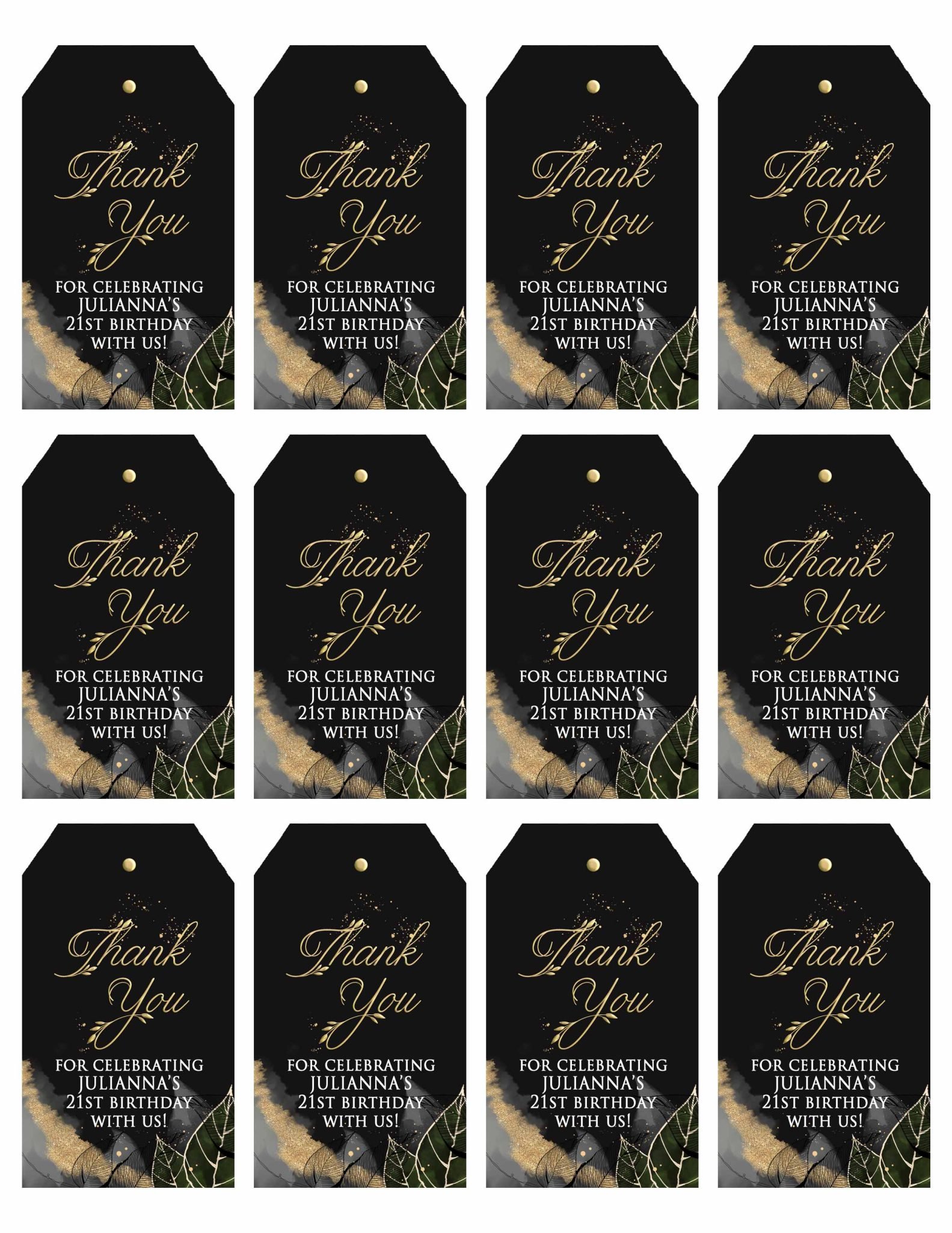 NEW Personalized Favor Tag in Black and Gold Tropical Printable - Baer ...
